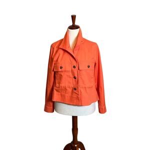 CAbi Resort swing jacket orange lightweight button front collar & pockets Sz S